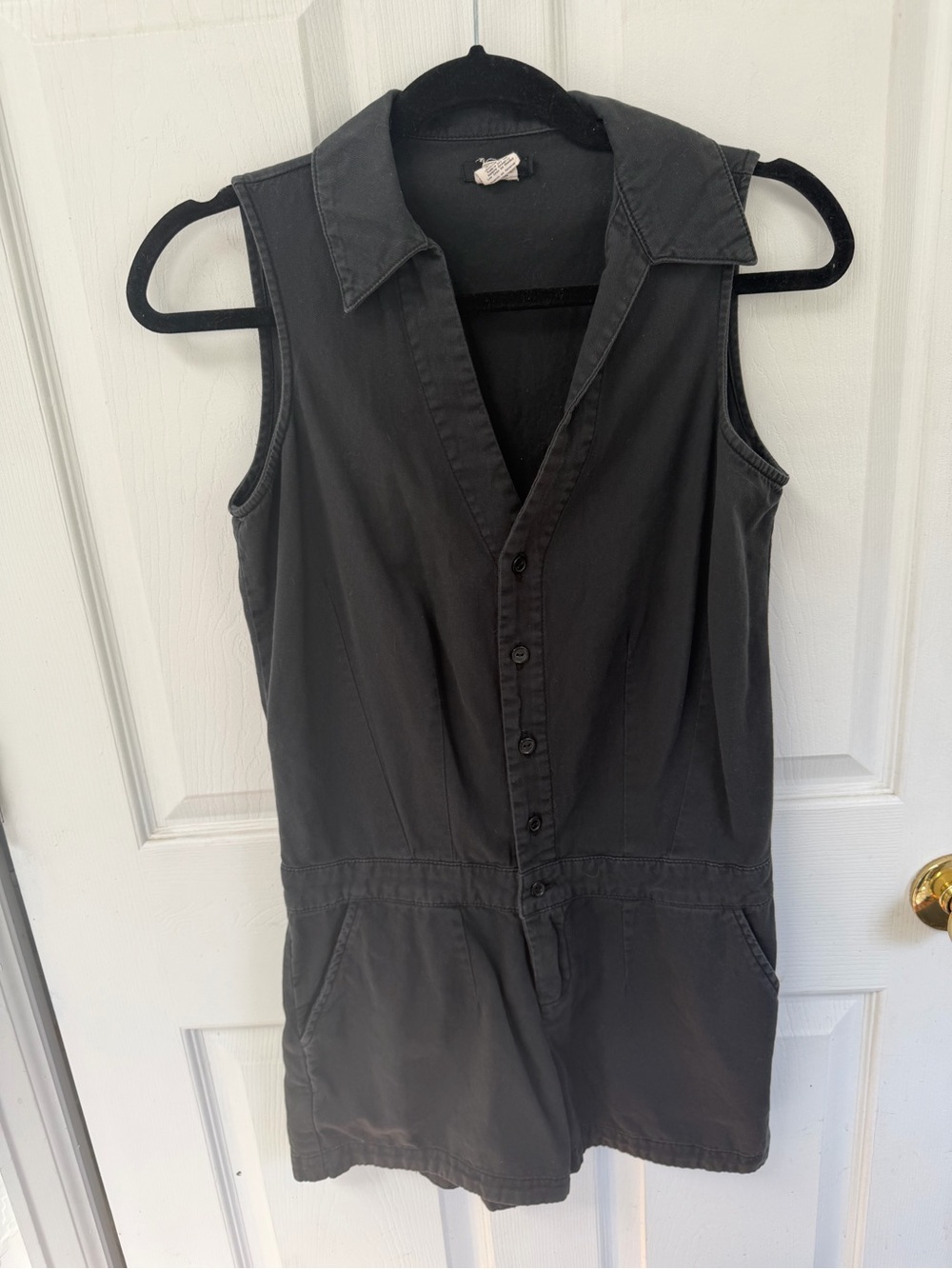 Sleeveless Button-Up Black Romper
